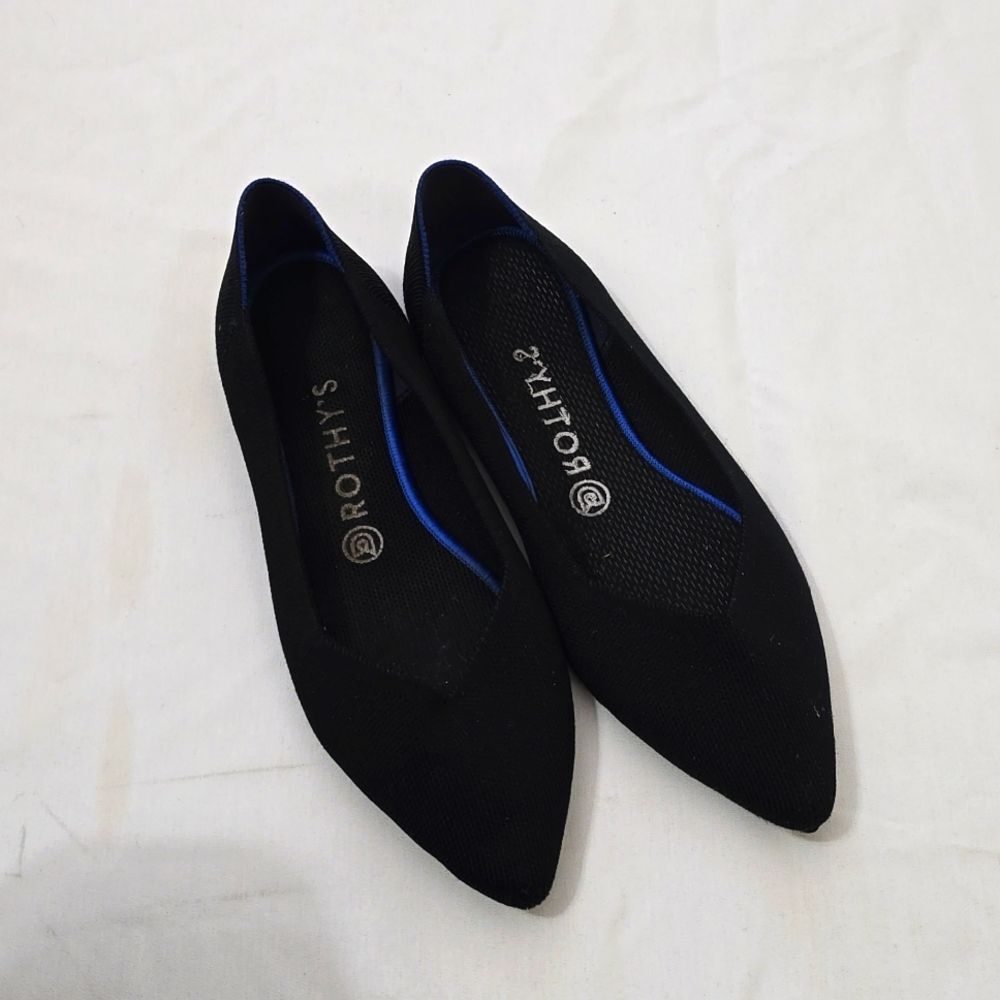 Rothy's Elegant Black Flats with Blue Highlights